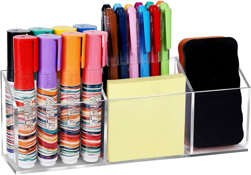 Ameceres Magnetic Pen Holder Classroom Organization Acrylic Marker Holder for Whiteboard Refrigerator Locker Accessories Pencil Dry Erase Marker Basket (3 Compartments * 1) - Image 1